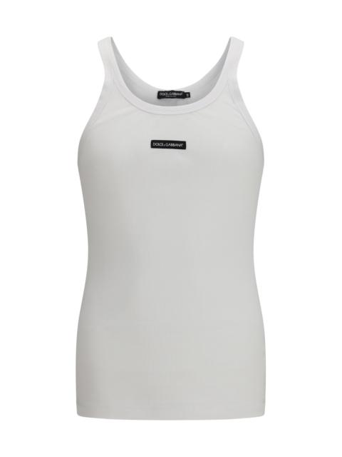 Dolce & Gabbana Dolce & Gabbana Cotton Printed Tank Top Bianco Ottico