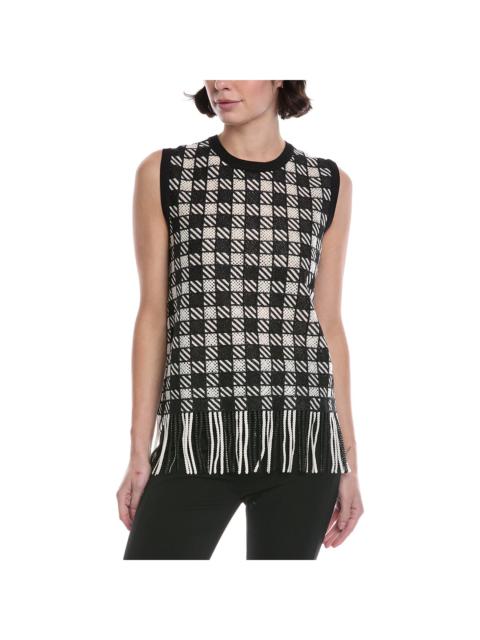 Oscar de la Renta Oscar de la Renta Checkered Guipure Fringe Silk-Blend Tank