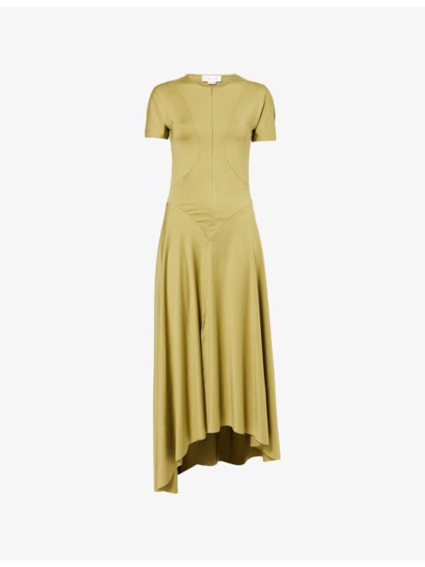 Victoria Beckham Zip-Front Short-Sleeve Stretch-Jersey Midi Dress