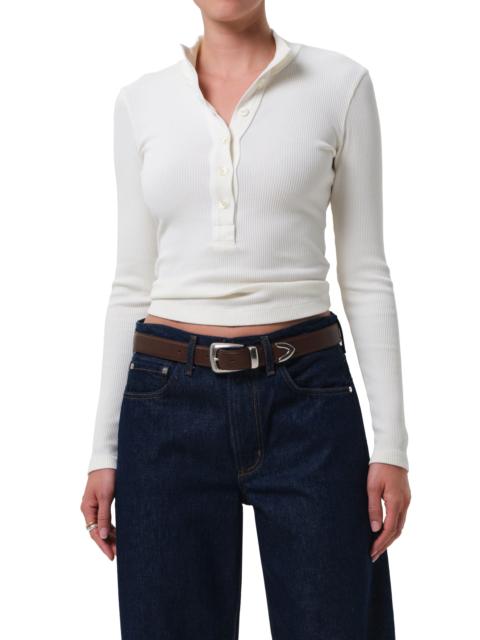 Citizens of Humanity Citizens of Humanity Sheena Long Sleeve Rib Polo in Pashmina Off W at Nordstrom