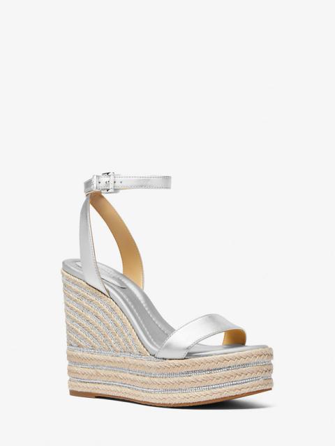MICHAEL KORS Leighton Metallic Leather Wedge Sandal