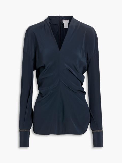 Brunello Cucinelli Bead-embellished draped silk blouse