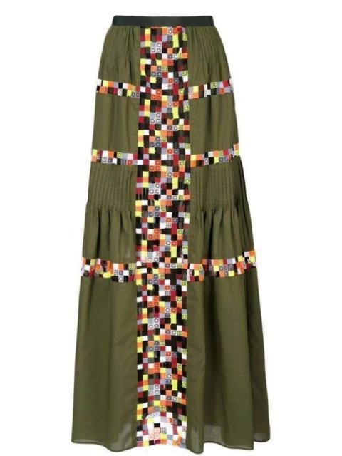 Military Green Embroidered Long Skirt