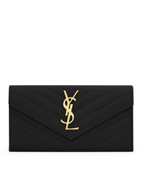 SAINT LAURENT Saint Laurent Women Large Cassandre Matelassé Flap Wallet In Grain De Poudre Embossed Leather