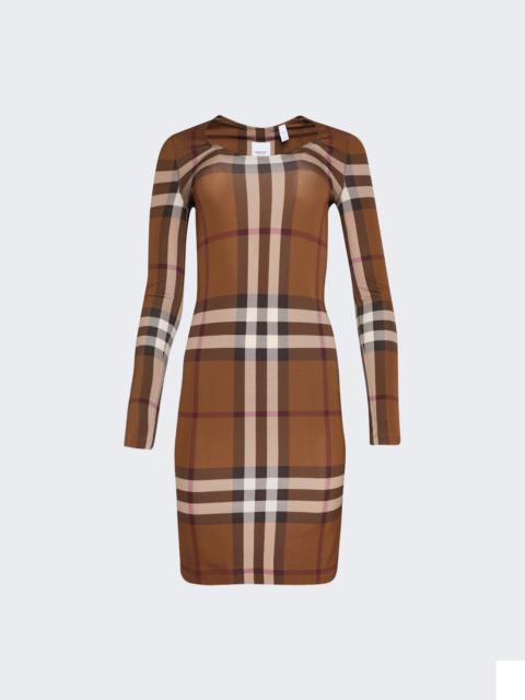 Burberry Check Stretch Long Sleeve Dress Dark Birch Brown
