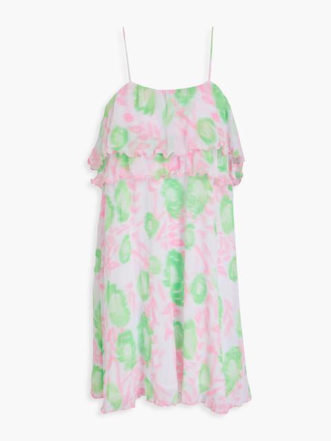 GANNI Tiered printed georgette mini dress