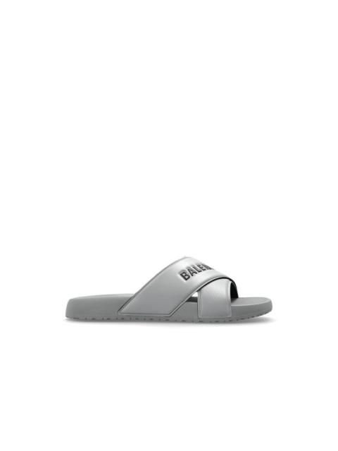 BALENCIAGA BALENCIAGA Sporty Pool Grey Rubber Slides New & Authentic (M
