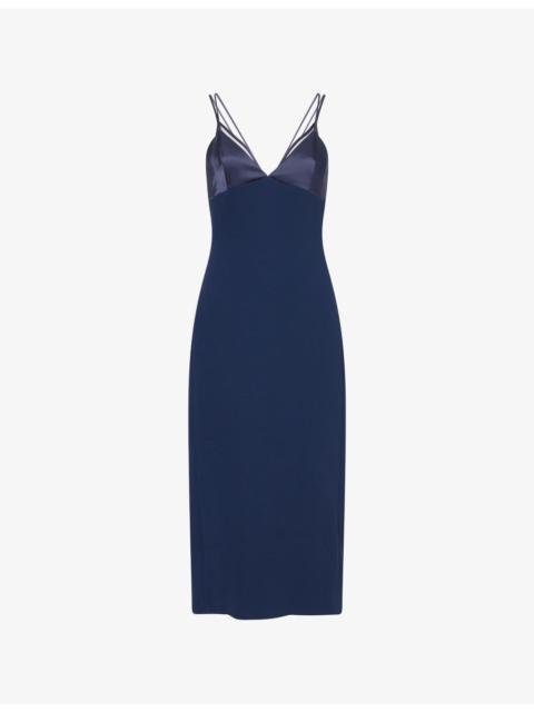 David Koma Shoulder-Straps Split Stretch-Woven Midi Dress