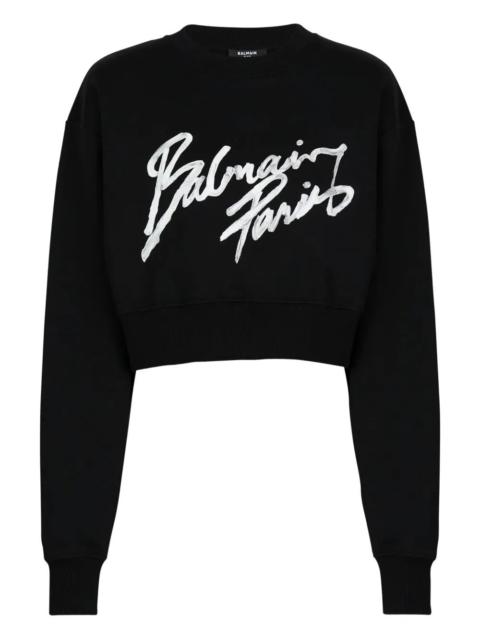 Balmain Balmain Women "Balmain Paris" Cropped Roundneck Sweater