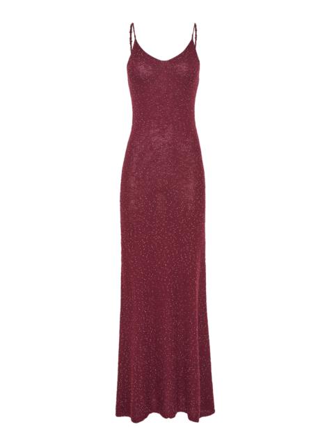 GABRIELA HEARST Florian Beaded Cashmere-Silk Slip Dress burgundy