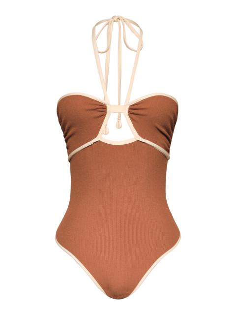 Johanna Ortiz Sea Salt Halter One-Piece Swimsuit brown