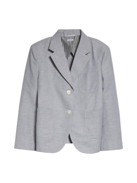 Thom Browne Thom Browne Stripe Linen & Cotton Sack Crop Blazer in Light Grey at Nordstrom