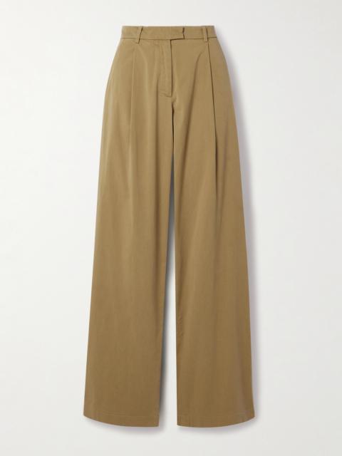 Another Tomorrow Pleated Organic Cotton-blend Twill Wide-leg Pants