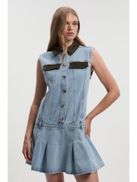 KAREN MILLEN Denim and Cord Mix Mini Dress