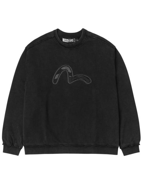 EVISU Acid-wash and Distressed Seagull Appliqué Relax Fit Sweatshirt