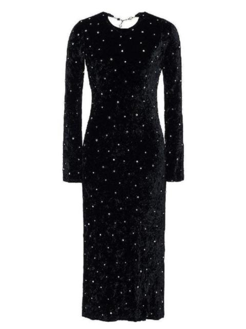 Miu Miu Open-Back Crystal-Embellished Crushed-Velvet Midi Dress