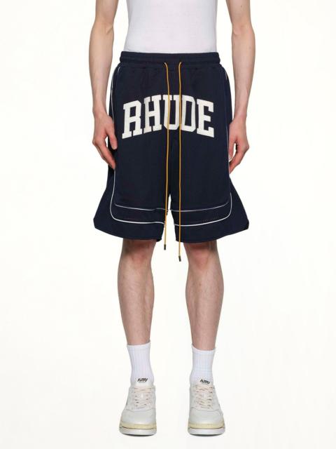 Rhude Baggy Collegiate Logo Short in Navy/Cream