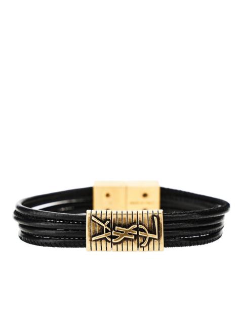 SAINT LAURENT Saint Laurent Cassandre Plate Leather Bracelet Black