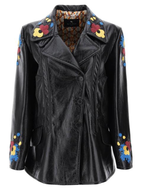 Etro Jacket In Patent Faux Leather With Floral Embroideries Women