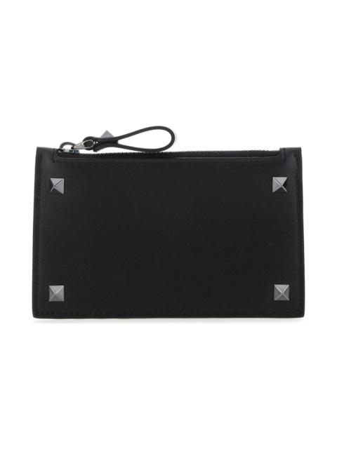 Valentino Black Leather Rockstud Card Holder