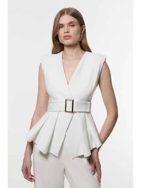 KAREN MILLEN Compact Stretch Belted Peplum Sleeveless Tailored Jacket