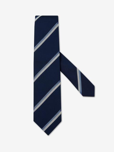 CORNELIANI Regimental blue silk tie