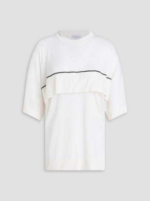 Brunello Cucinelli Layered bead-embellished linen and silk-blend top