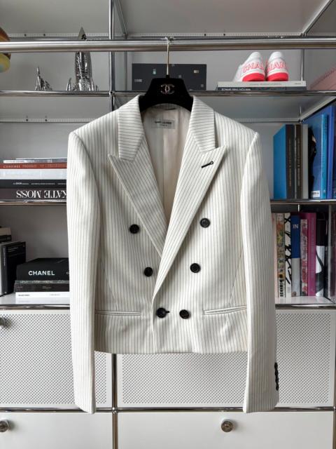 SAINT LAURENT Saint Laurent black and white striped V-neck double-breasted suit jacket