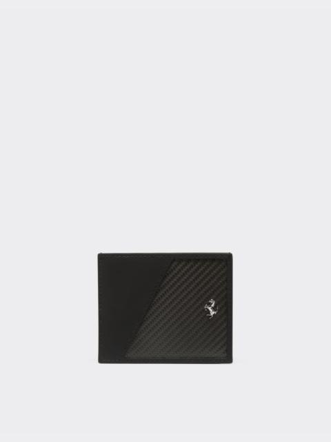 Ferrari Card holder in wrinkle-effect leather and carbon fibre