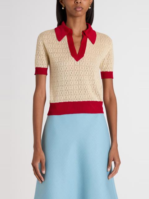 Valentino Valentino Garavani Pointelle Knit Polo Sweater in Light Hazelnut at Nordstrom