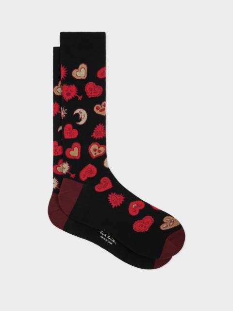 Paul Smith Black 'Hearts and Stars' Cotton-Blend Socks