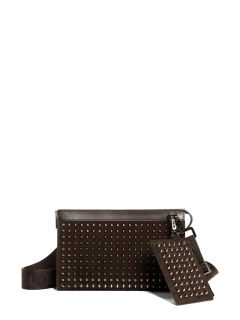Christian Louboutin Christian Louboutin Funky Stud Suede Crossbody Bag in Cafe/Gun Metal at Nordstrom