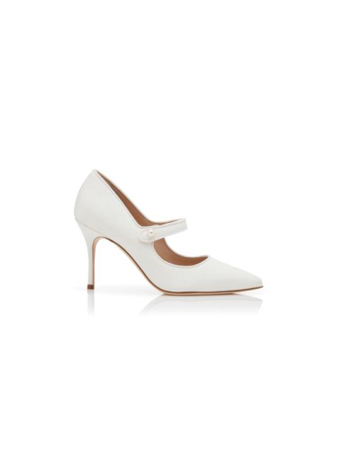 Manolo Blahnik White Crepe De Chine Mary Jane Pumps