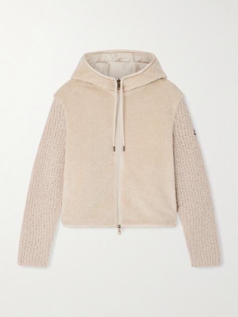 Moncler Hooded Fleece And Wool-blend Bouclé Cardigan
