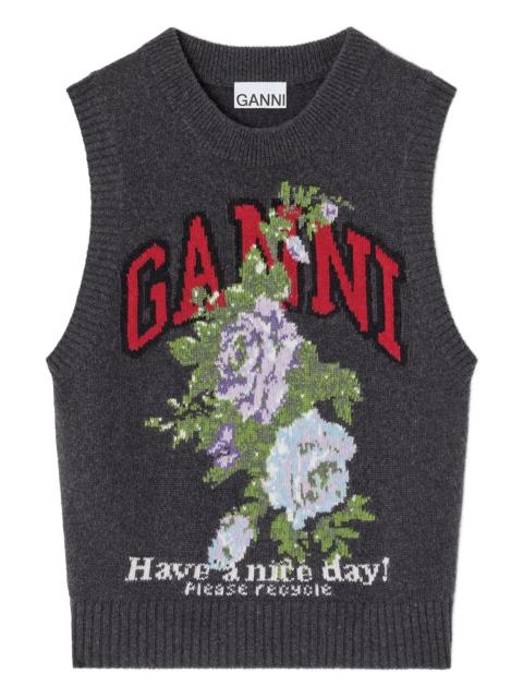 GANNI floral-logo wool vest
