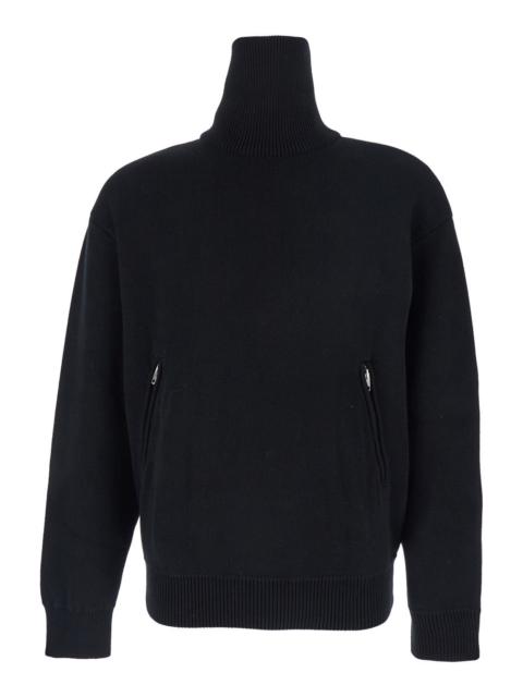 BALENCIAGA Balenciaga Women Black Turtleneck Sweater With Rear Half Zip Closure In Cotton Blend Stretch Woman