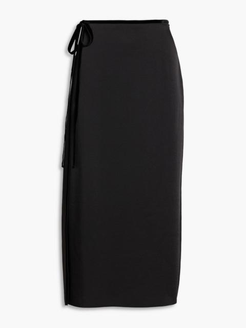 Other Designers Wrap-effect velvet-trimmed satin-crepe midi skirt