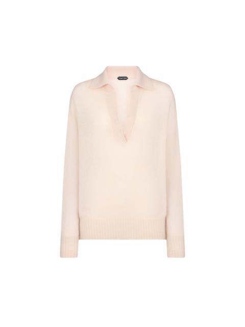 TOM FORD ULTRASOFT CASHMERE SILK OVERSIZED OPEN POLO COLLAR KNIT