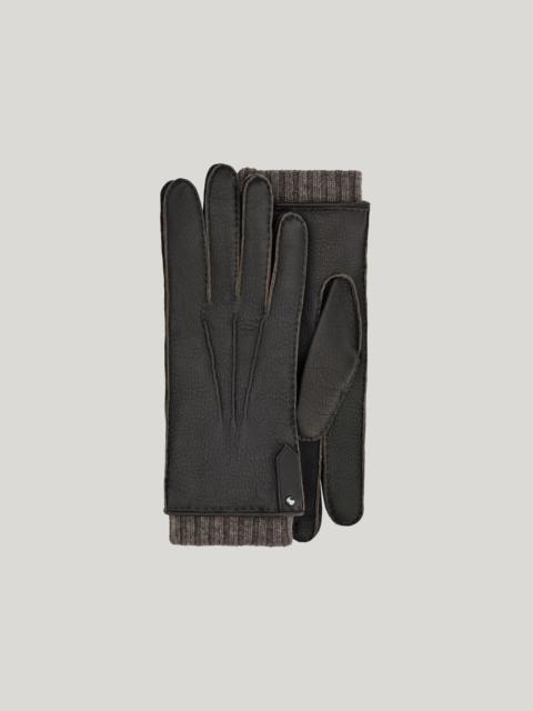 Canali DARK BROWN DEERSKIN GLOVES WITH RIVET AND CASHMERE LINING