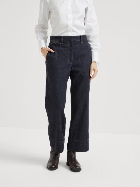 Brunello Cucinelli No-fade denim sartorial square trousers with monili