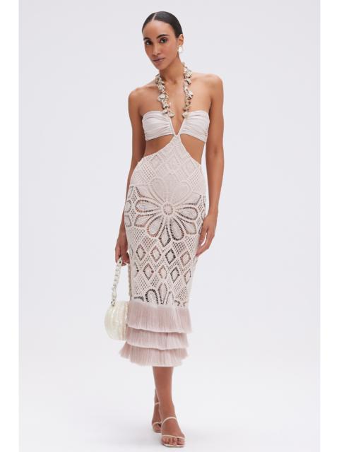 PatBO FLOWER CROCHET EMBROIDERED MIDI DRESS