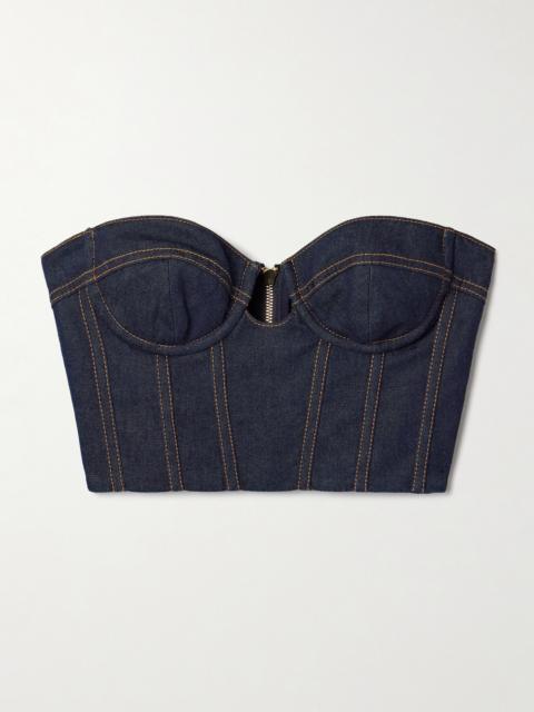 Zimmermann Crush Cropped Denim Bustier Top