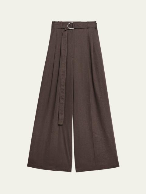 Helmut Lang Wide Double-Pleat Trousers with Belt