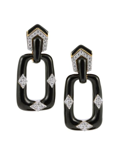 DAVID WEBB Diamond Rectangular Mini Hoop Earrings