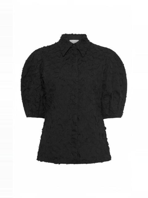 GABRIELA HEARST Sansi Embroidered Leaves Top in Black Linen