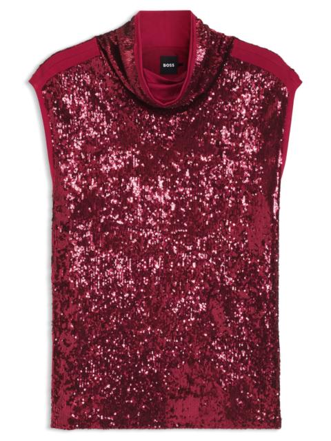 BOSS SEQUIN TOP WITH DRAPED FUNNEL NECKLINE