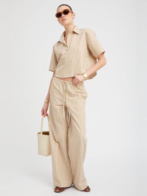 SPRWMN CAMEL STRIPE LINEN DRAWSTRING PANTS