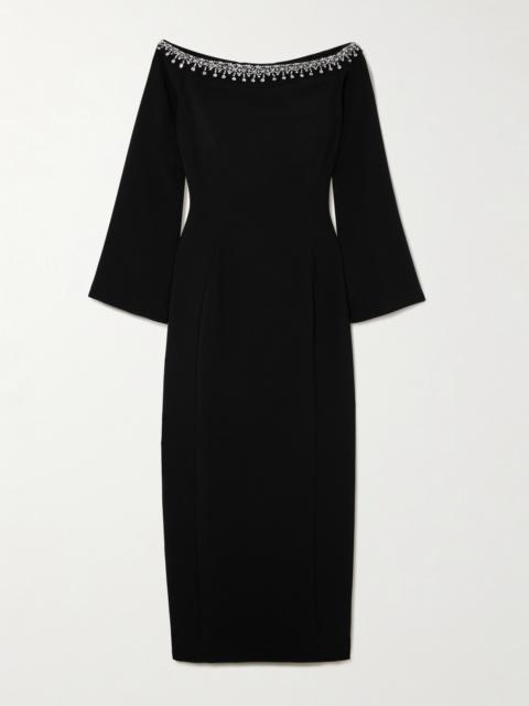 JENNY PACKHAM Off-the-shoulder Embellished Cady Midi Dress