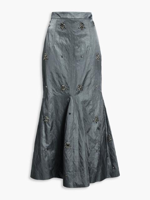 Other Designers Flared crystal-embellished crinkled-satin midi skirt