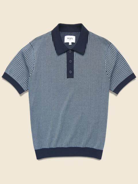 Wax London Ladder Stripe Turin Polo - Navy